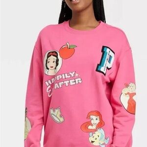 Disney Princess Happily Ever After Sweatshirt Pink Crewneck Patch Sweatshirt-Med